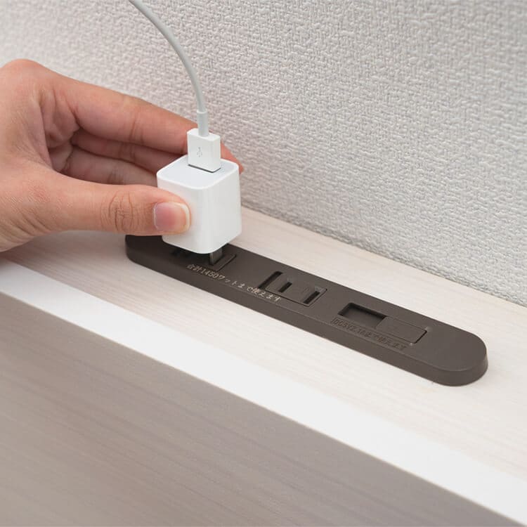 収納付きナチュラルベッド USB＆電源コンセント、スチール