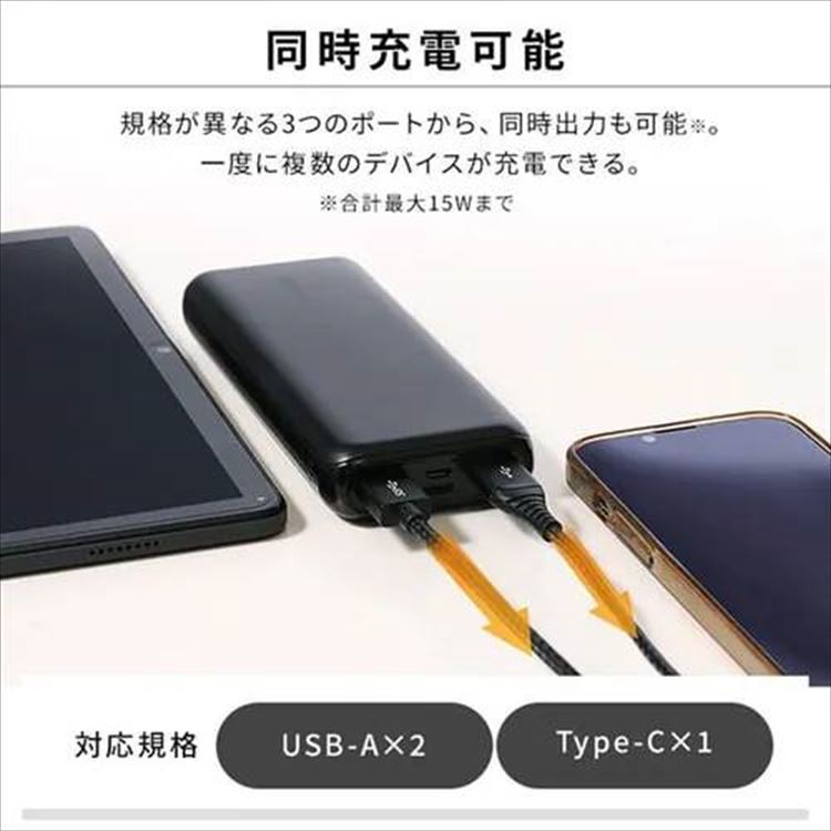 モバイルバッテリー|3台同時充電|20000mAh|ブラック_3