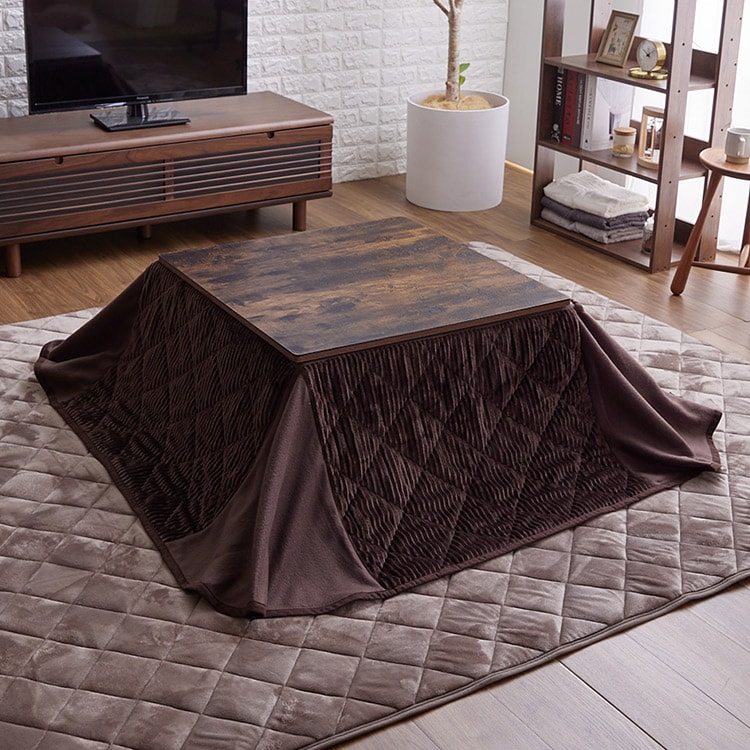 こたつ 68×68㎝ 正方形 省スペース 天板：ヴィンテージ調×布団：ブラウン 省スペースこたつ布団セット 正方形 68×68 ヴィンテージ