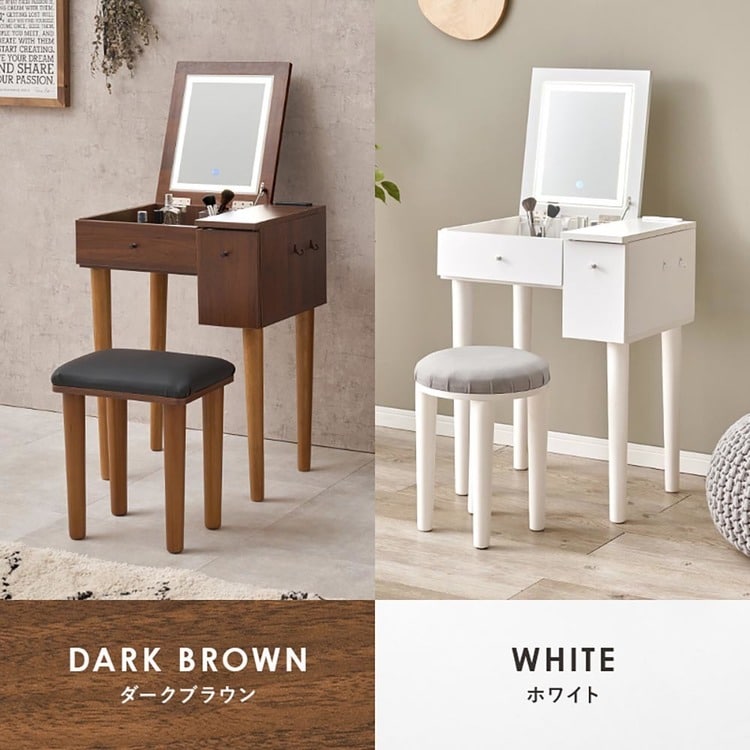 LEDライト付きドレッサー|幅51cm|ダークブラウン_16