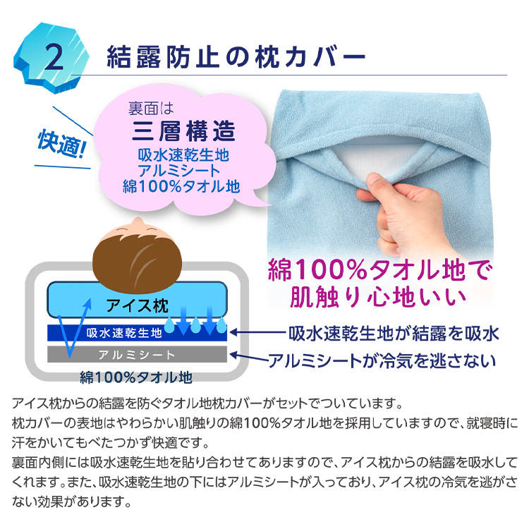 水滴を防ぐカバー付きアイス枕 60-0145BL アイスブルー_4