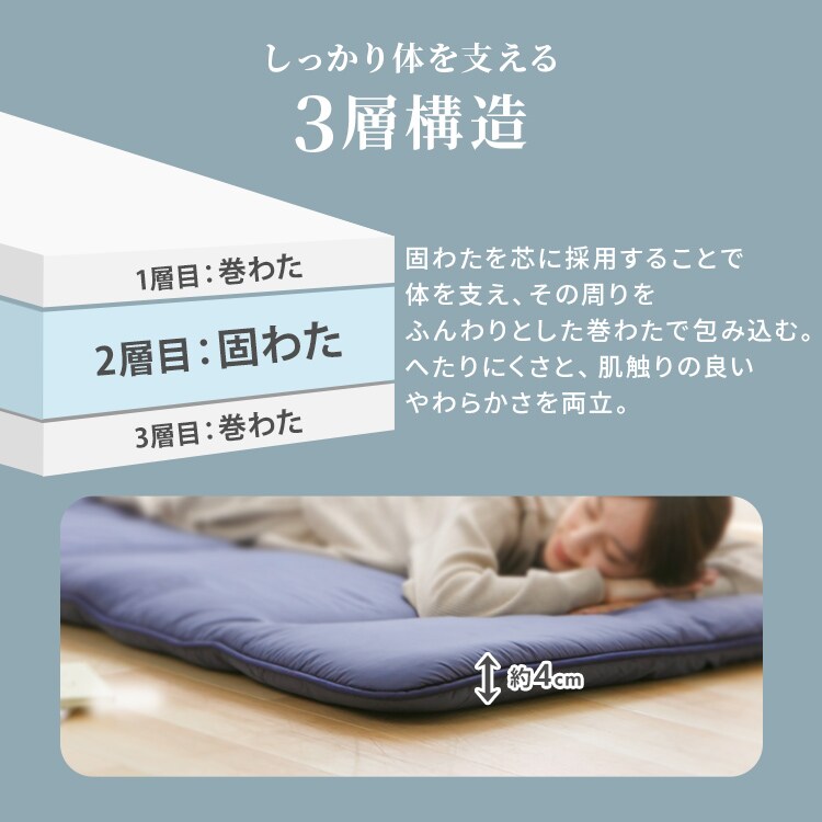 軽量コンパクト 8つ折り敷布団 グレー_4