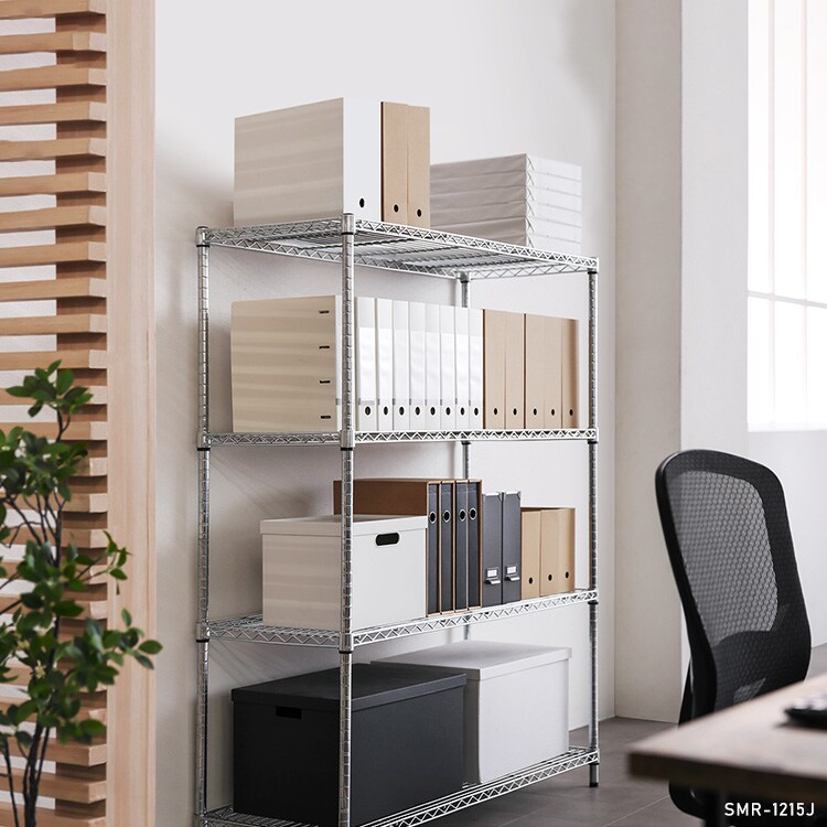 幅120cm】シンプルメタルラック（ポール直径25mm・棚板4枚） SMR-1215J