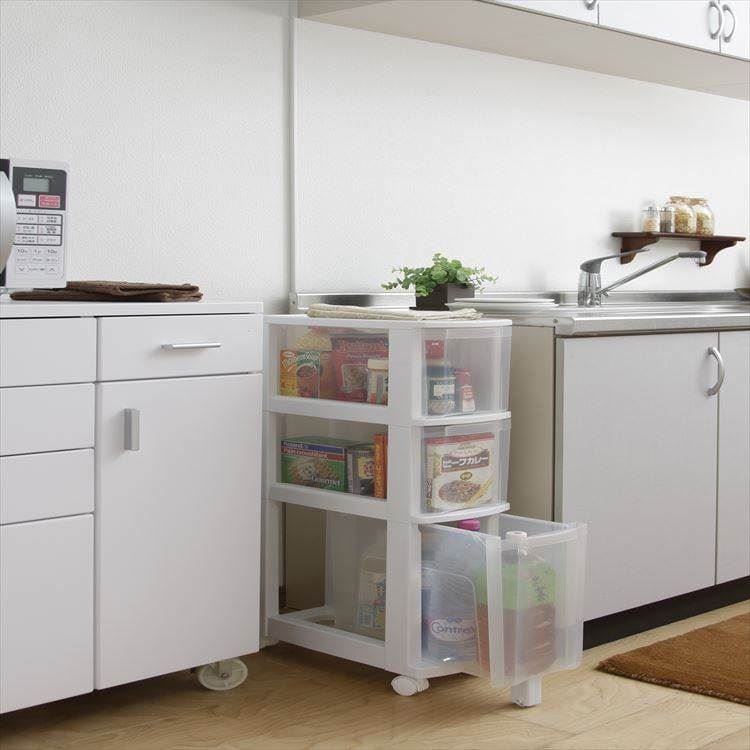 キッチンチェスト|ホワイト/クリア|3段|深型_2