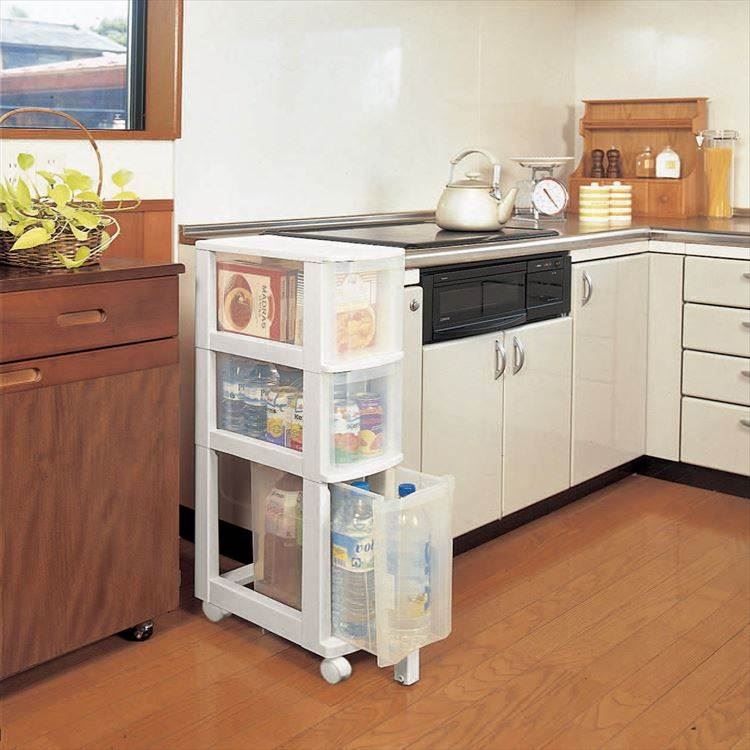 キッチンチェスト|ホワイト/クリア|3段|深型_3